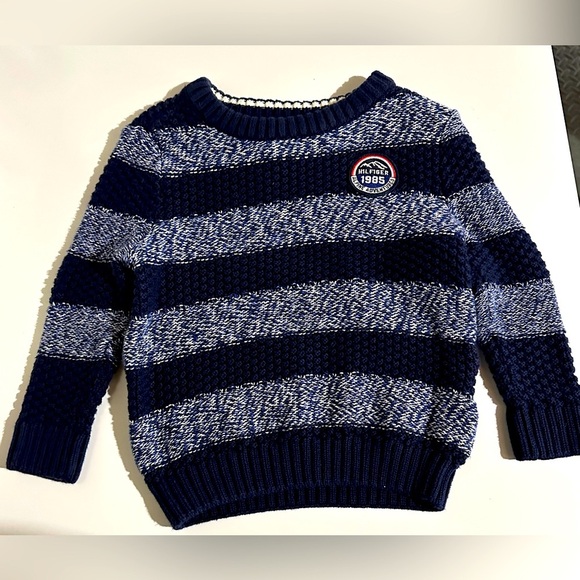 Tommy Hilfiger Knit Waffle Striped Blue Crew Neck Sweater Size 2-3T Toddler - Picture 1 of 8